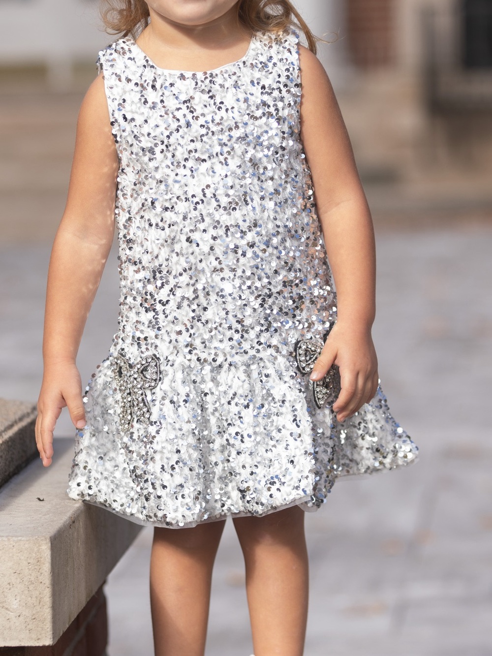 Lola + The Boys Silver Sequin Party Dress with Bow Accents
